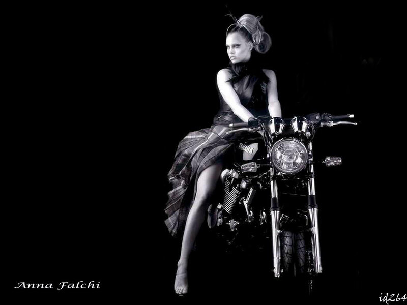 Woman on Motorcycle — Black, Dramatic, Photograph