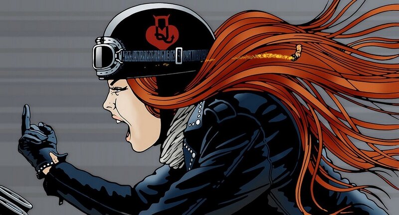 Woman on Motorcycle — Black, Dynamic, Manga