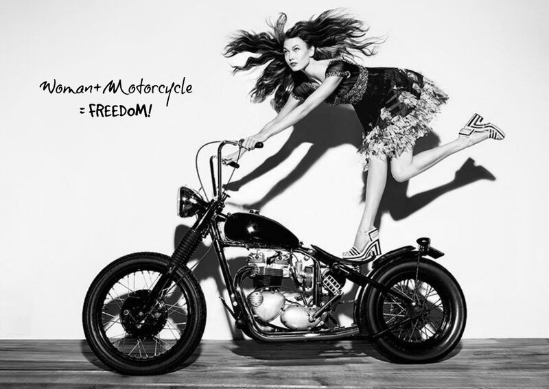 Woman on Motorcycle — Black, Dynamic, Photograph
