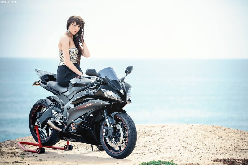 Woman on Motorcycle — Black, Serene, Afternoon, Photograph