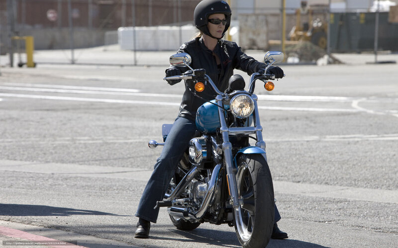 Woman on Motorcycle — Blue, Calm