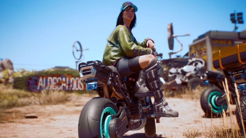 Woman on Motorcycle — Blue, Desolate