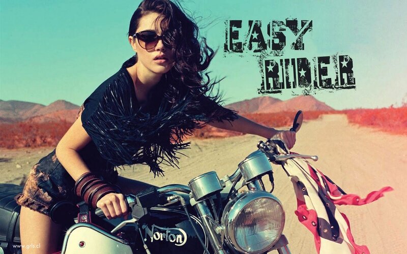 Woman on Motorcycle — Blue, Dramatic, Afternoon, Photograph, Sunglasses