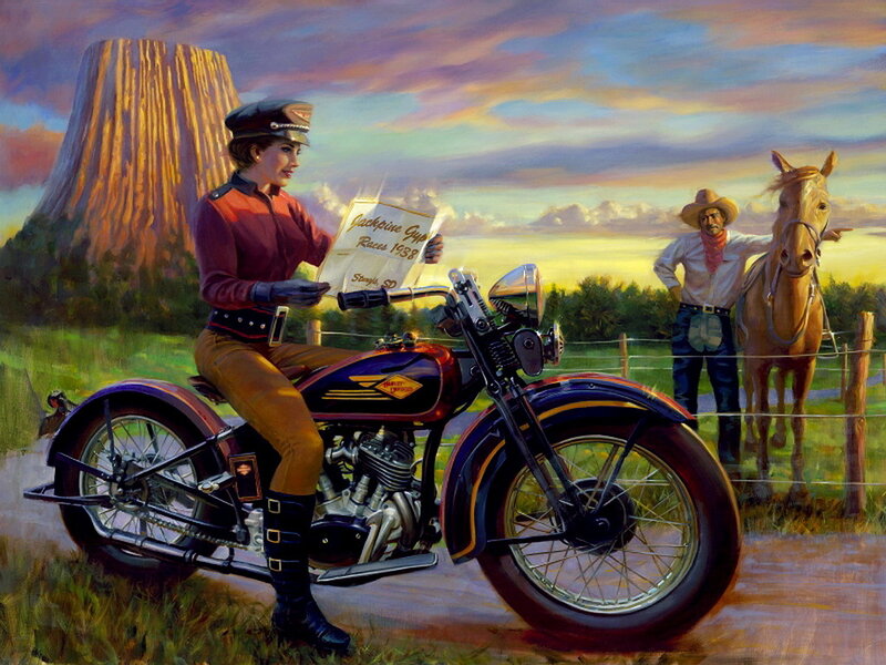 Woman on Motorcycle — Blue, Dramatic, Sunset