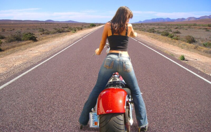 Woman on Motorcycle — Blue, Open