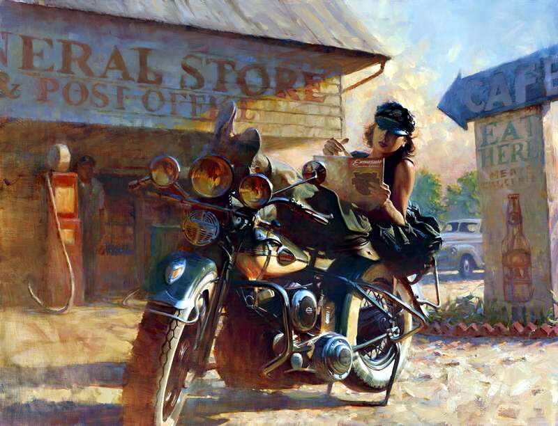 Woman on Motorcycle — Brown, Calm