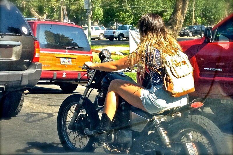 Woman on Motorcycle — Brown, Daylight