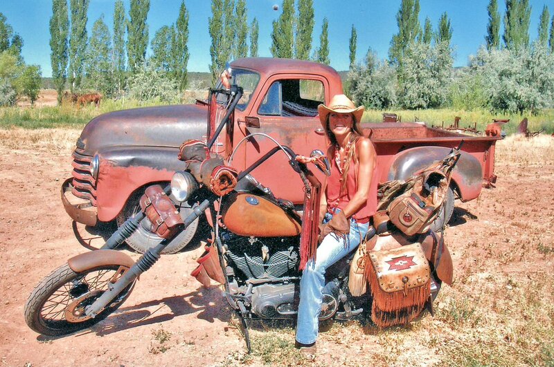 Woman on Motorcycle — Brown, Outdoor