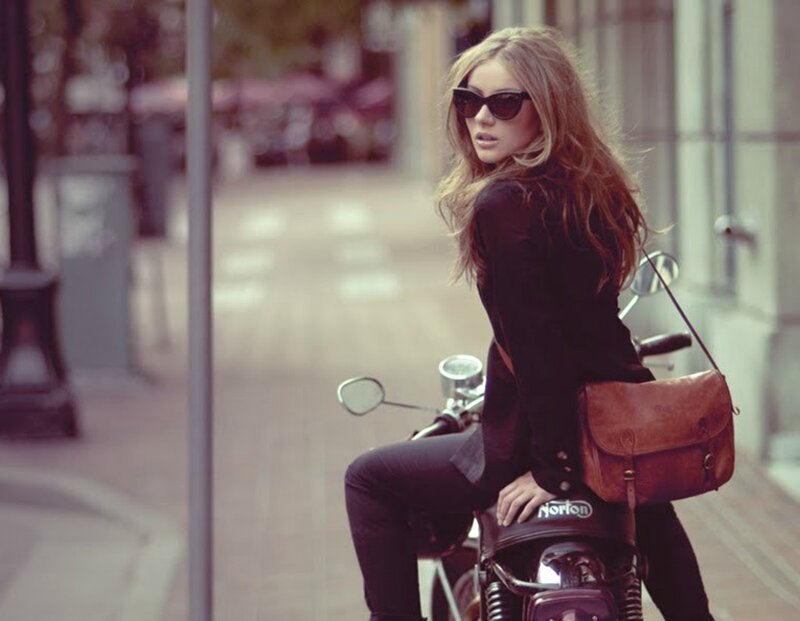 Woman on Motorcycle — Brown, Stylish