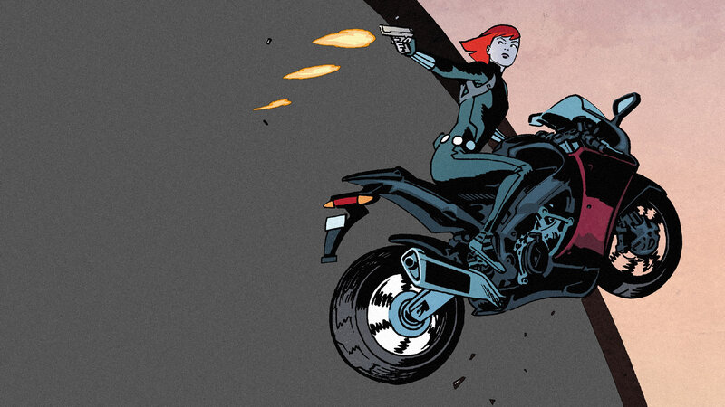 Woman on Motorcycle — Gray, Action