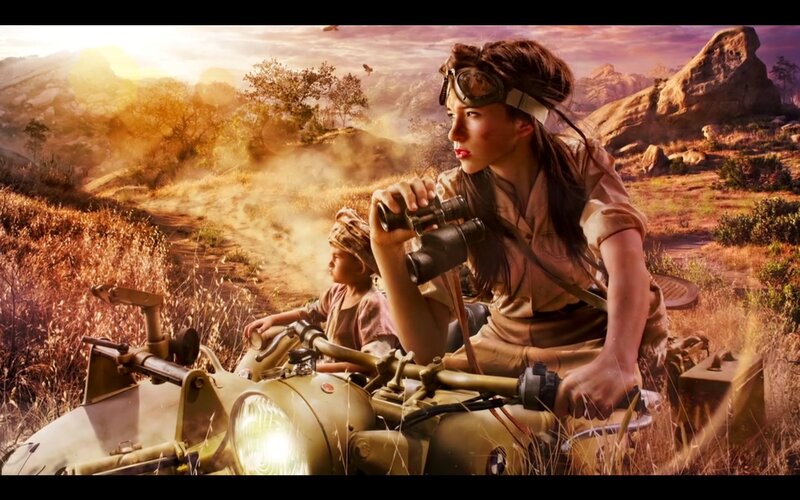 Woman on motorcycle in desert