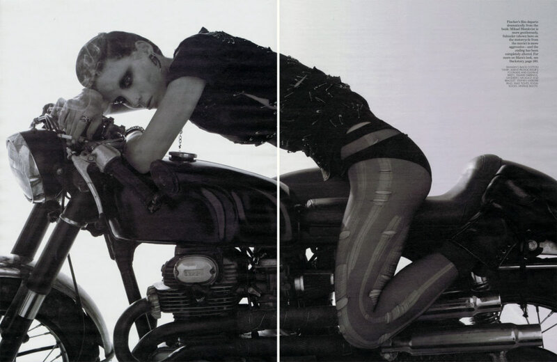 woman on motorcycle in fashion shoot
