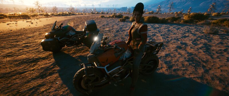 Woman on Motorcycle — Orange, Dramatic, Sunset, 3d Render, Desert