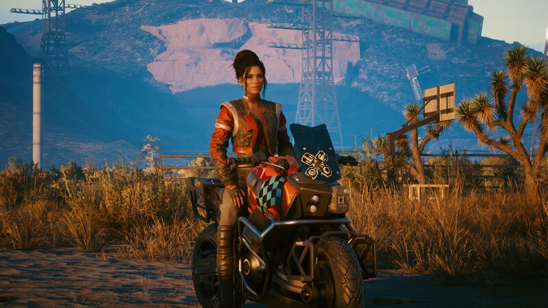 Woman on Motorcycle — Orange, Dramatic, Sunset, 3d Render