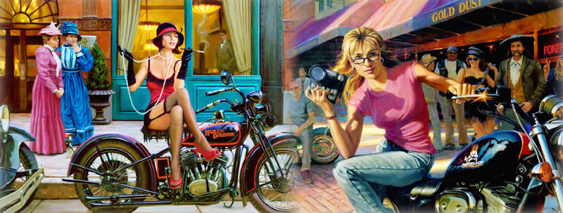 Woman on Motorcycle — Pink