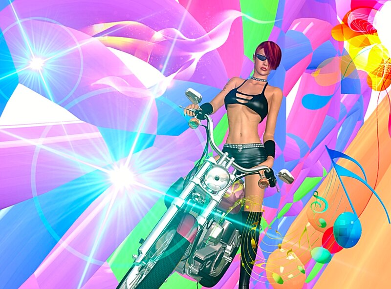 Woman on Motorcycle — Pink, Vibrant