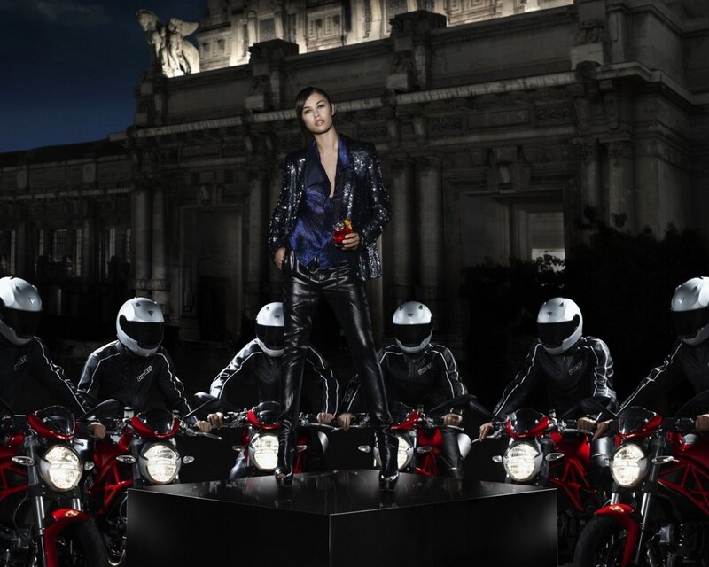 Woman on Motorcycle Platform — Black, Dramatic
