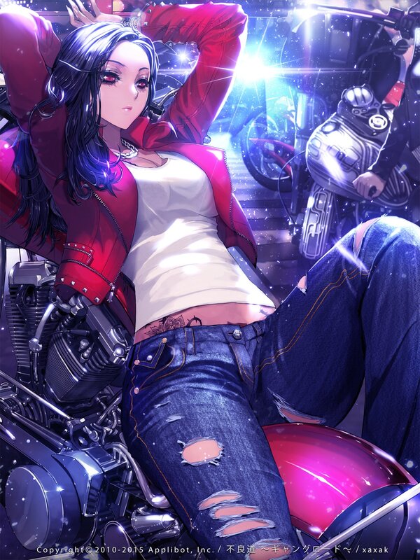 Woman on Motorcycle — Purple, Dramatic, Night