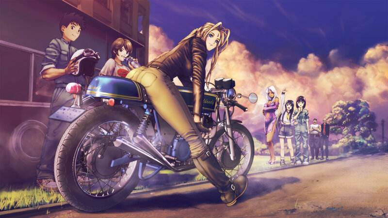 Woman on Motorcycle — Purple, Dramatic, Sunset
