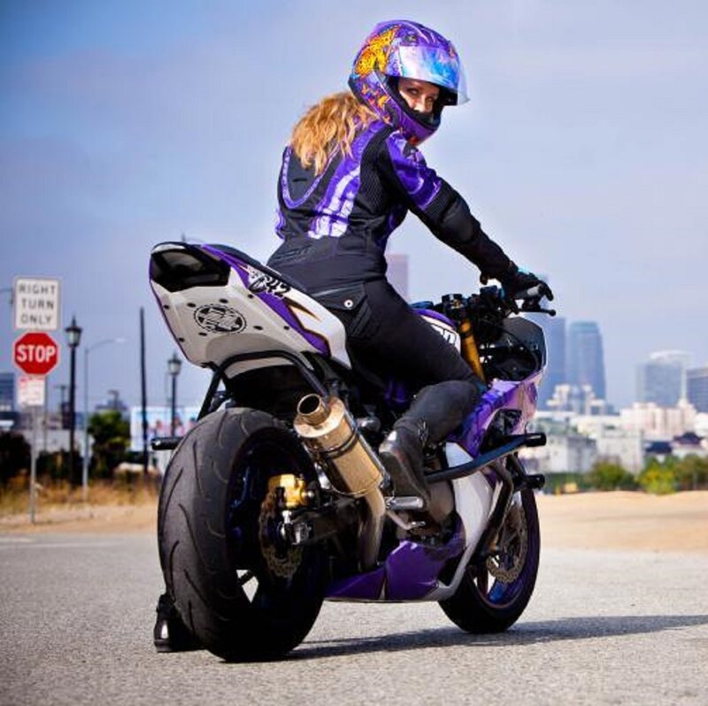 Woman on Motorcycle — Purple, Dynamic