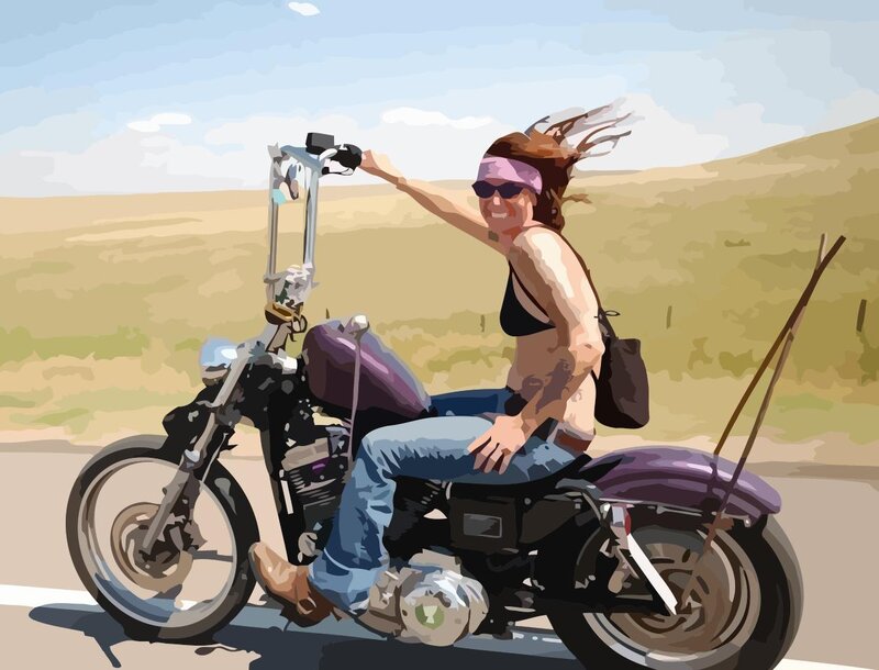 Woman on Motorcycle — Purple, Free