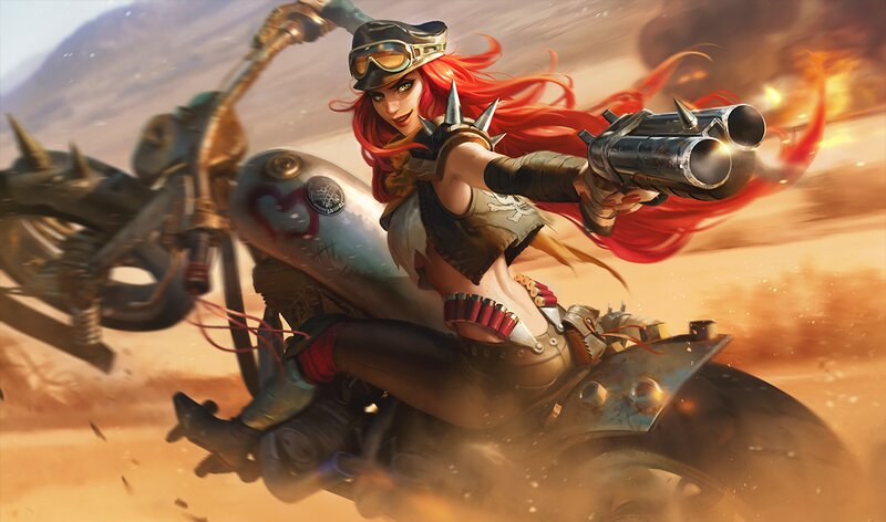 Woman on Motorcycle — Red, Action-packed