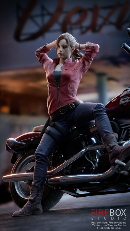 Woman on Motorcycle — Red, Dramatic, Sunset