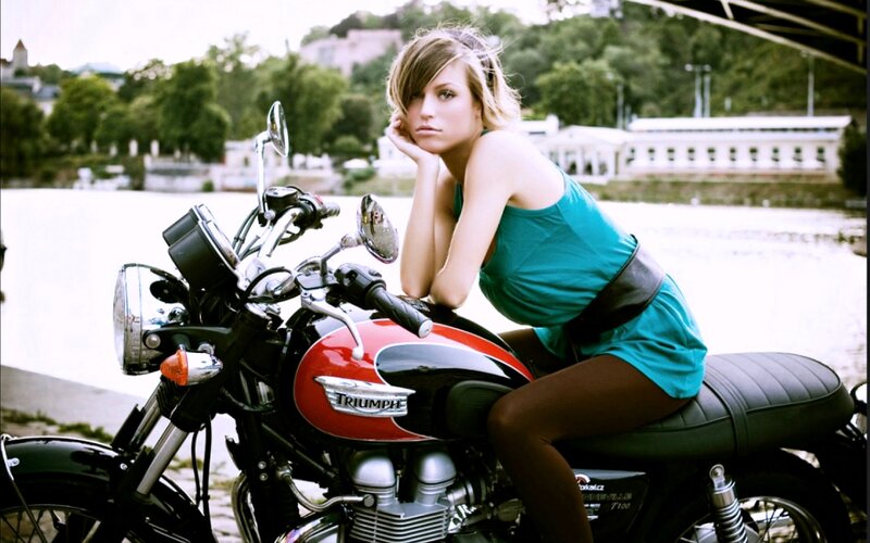 Woman on Motorcycle — Teal, Calm