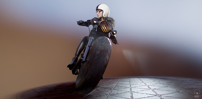 Woman on Motorcycle — White, Dramatic, 3d Render