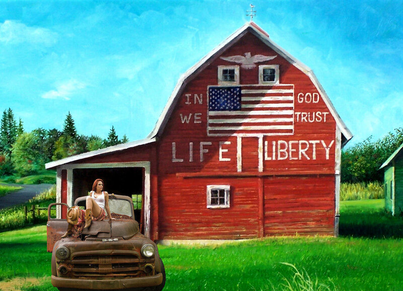 Woman on Old Truck — Red