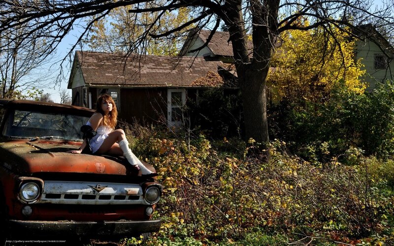 woman on old truck