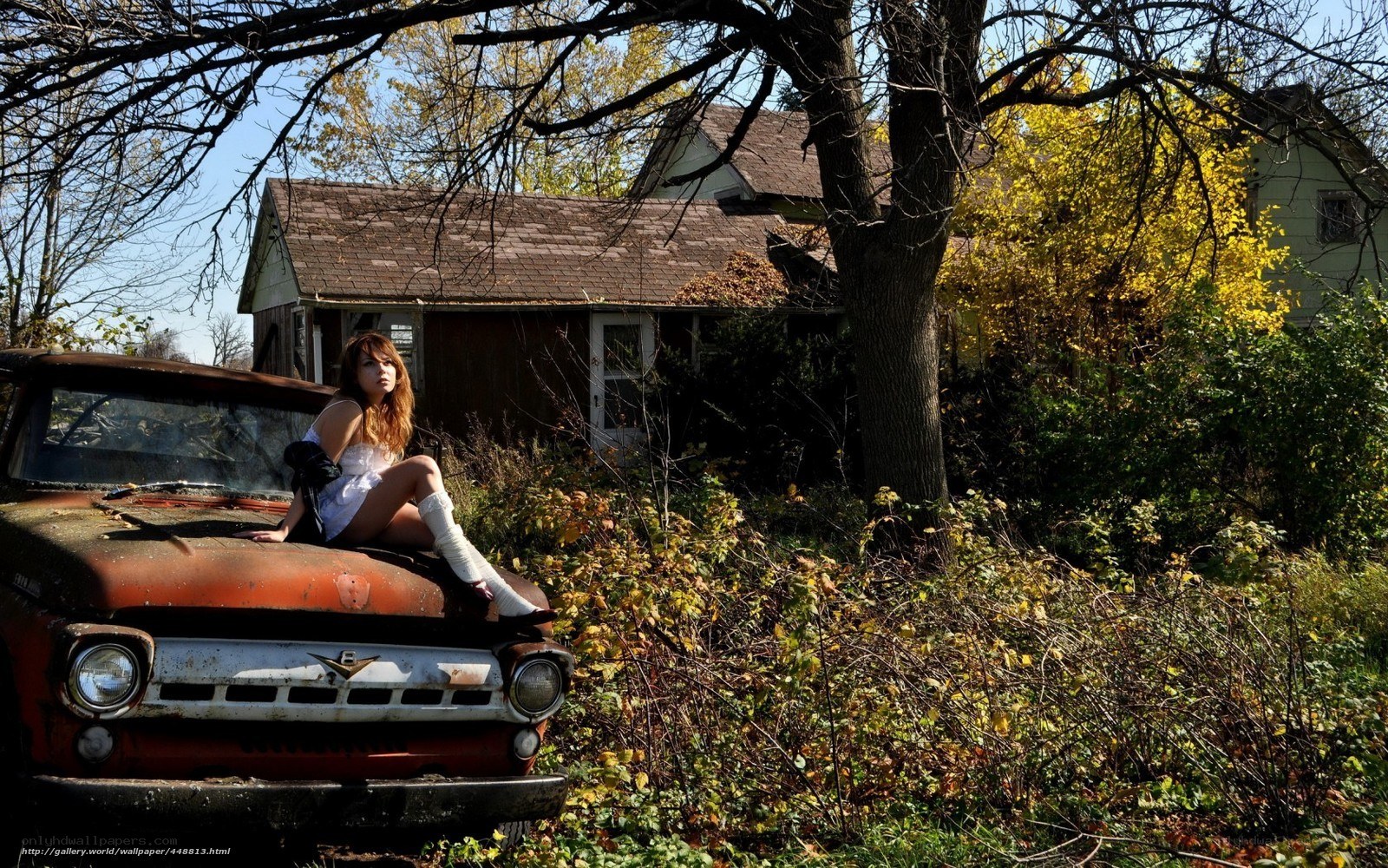 woman on old truck