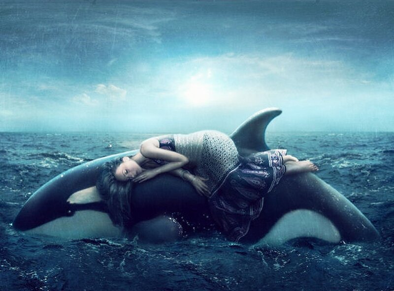 Woman on Orca Whale — Blue