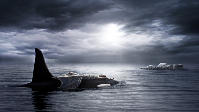 Woman on Orca Whale — Gray