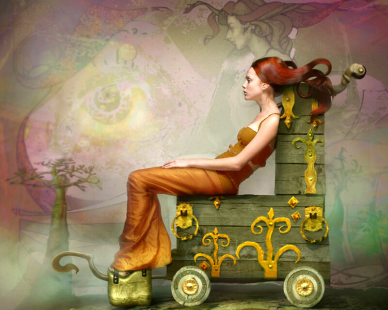 Woman on Ornate Cart