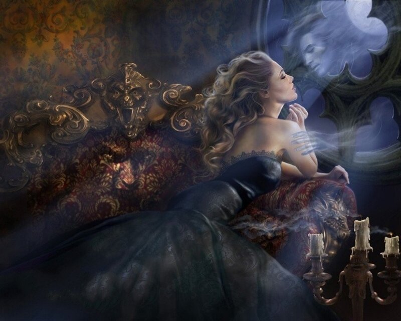 Woman on Ornate Couch — Black