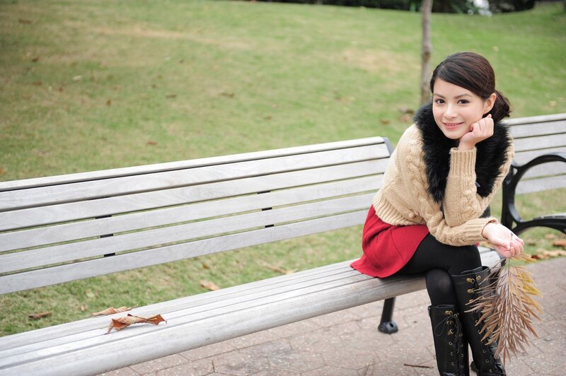 Woman on Park Bench — Beige