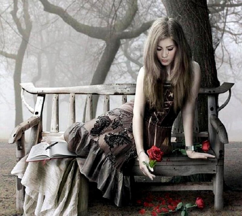 Woman on Park Bench — Brown, Melancholic