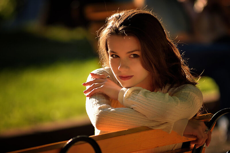 Woman on Park Bench — Brown, Serene