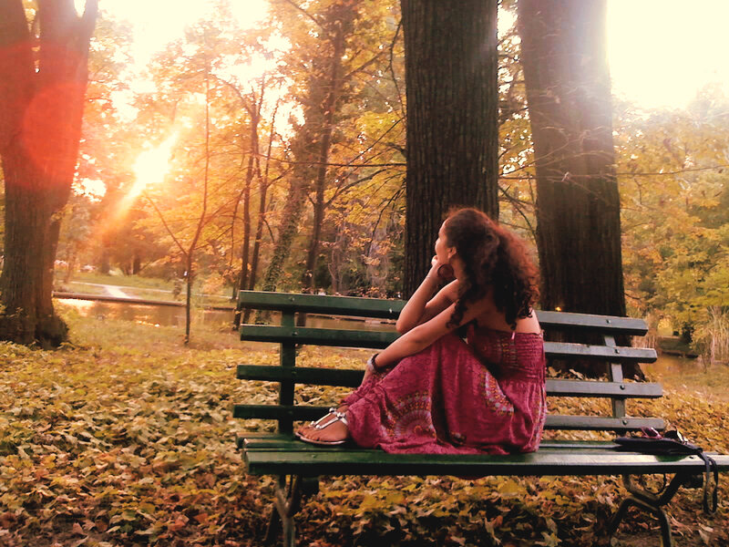 Woman on Park Bench — Green