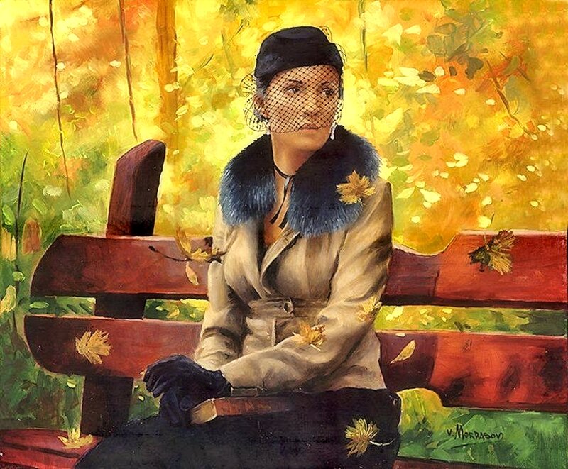 Woman on Park Bench — Yellow