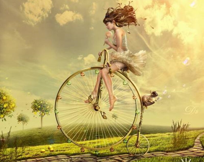 Woman on Penny-farthing — Yellow
