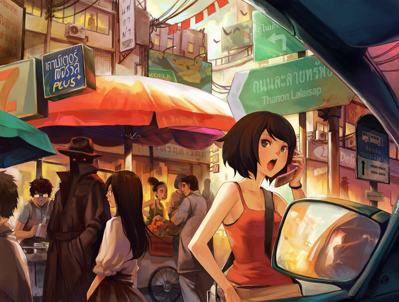 Woman on phone in Bangkok street