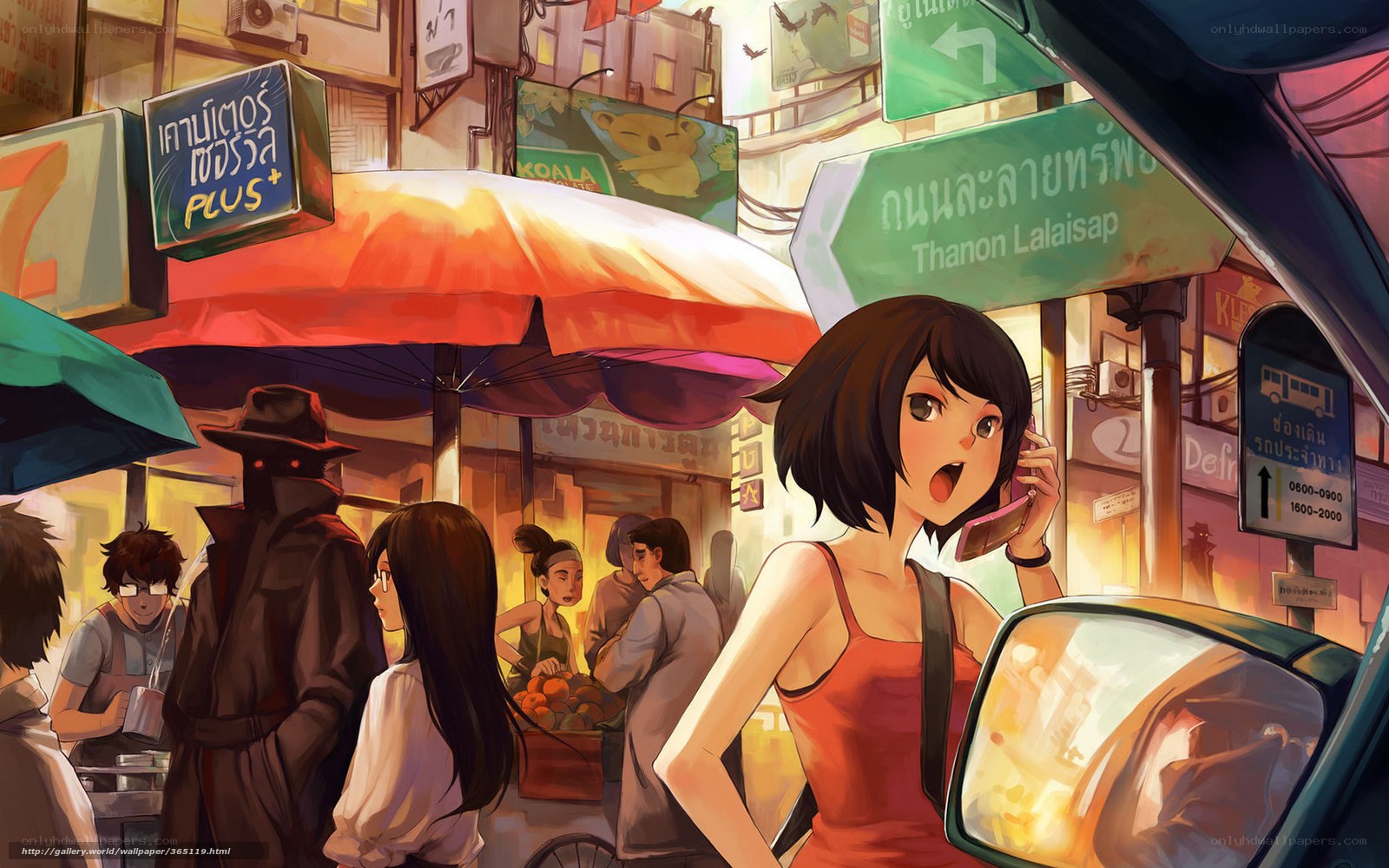 Woman on phone in Bangkok street