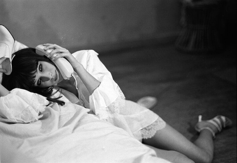 Woman on Phone in Bed — Black