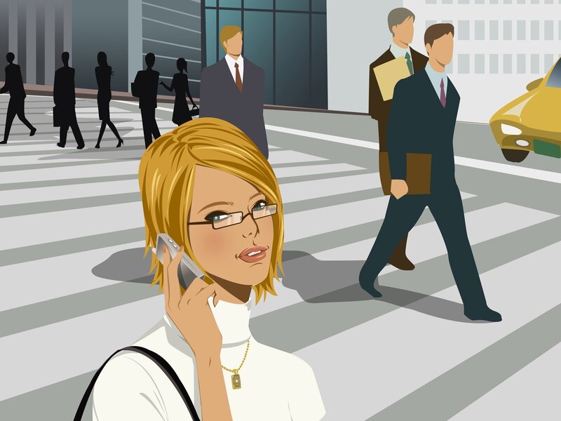 Woman on phone in city