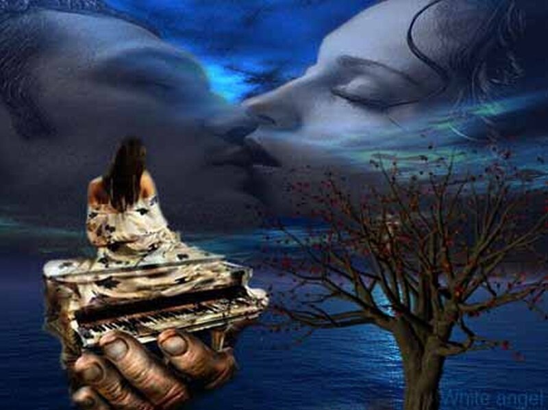 Woman on Piano — Blue