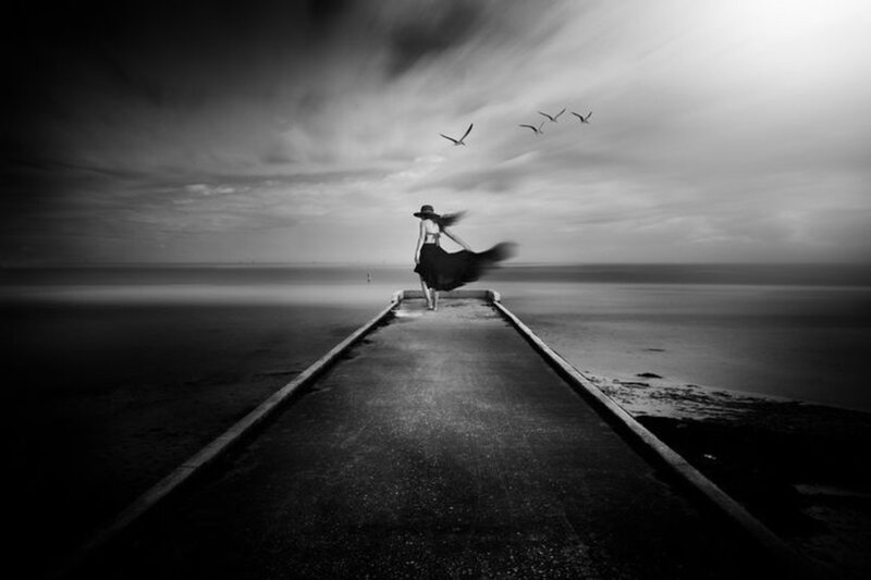 Woman on Pier — Black