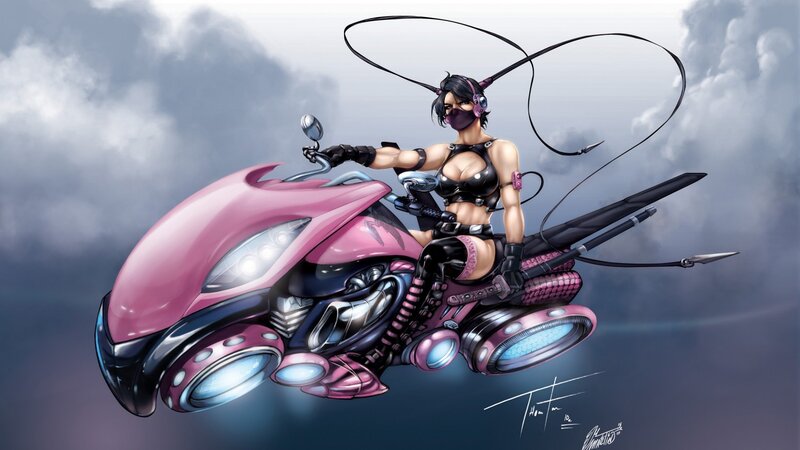 Woman on Pink Motorcycle