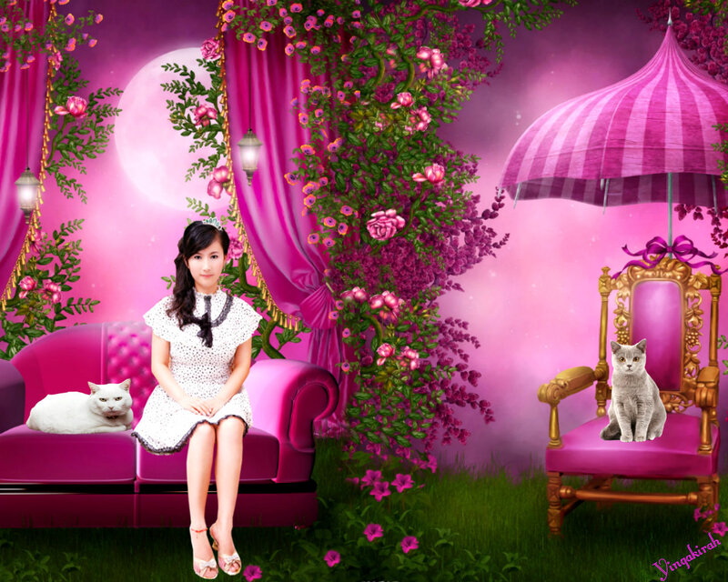 Woman on Pink Sofa
